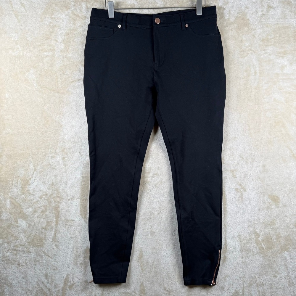 Ted Baker London Women 16 Fioni Black Skinny Ankle Zip Pants Rose Gold Hardware